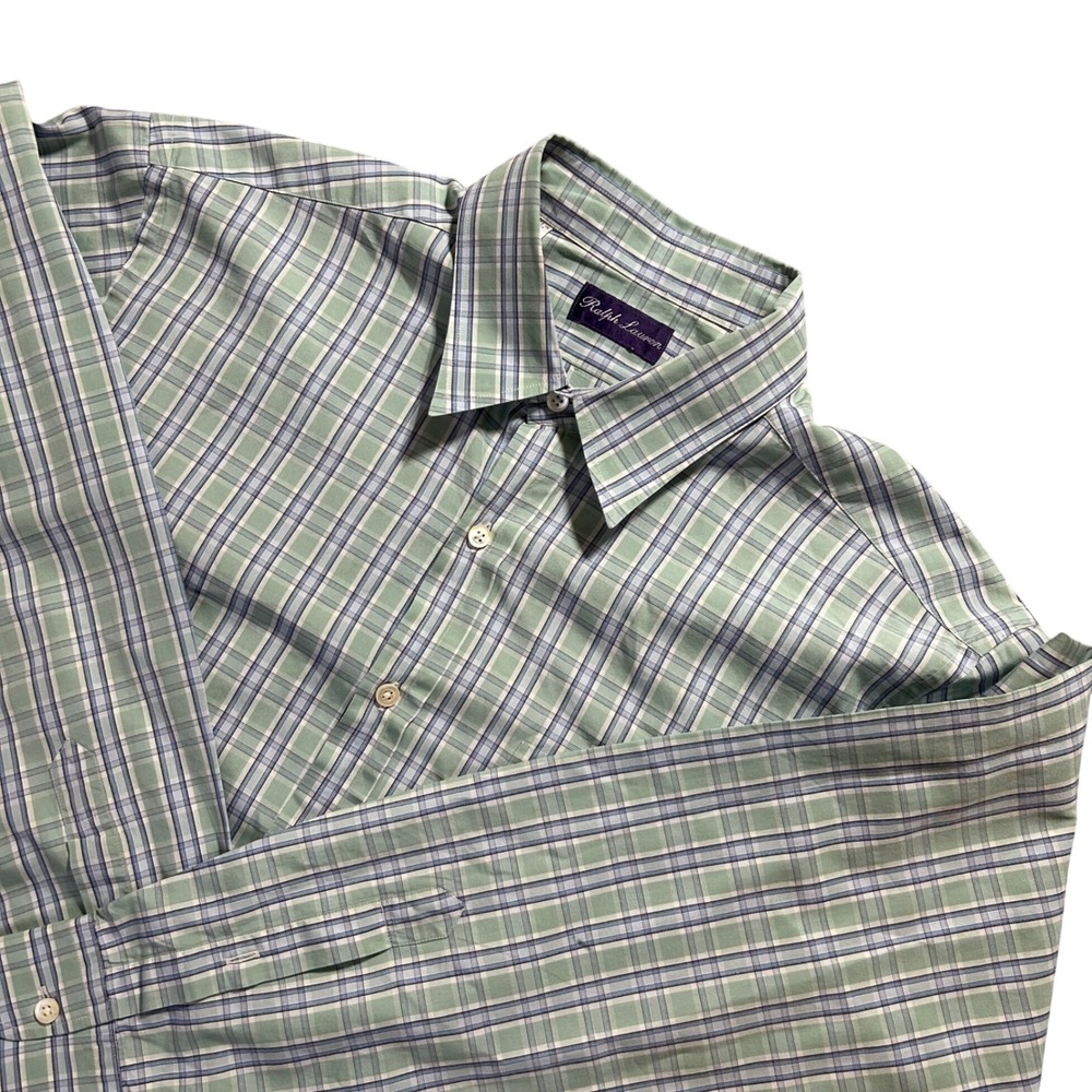 Ralph Lauren Purple Label Shirt Mens XL Green Plaid Made in Italy Cotton Luxury - Picture 1 of 8